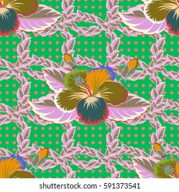 Bright hawaiian seamless pattern with abstract tropical flowers.