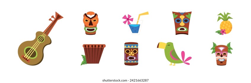Bright Hawaiian Tropical Objects and Symbols Vector Set
