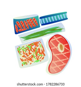 Bright healthy food design. Balanced diet, fresh herbs, selected meats, delicacies to your taste. Healthy food concept.