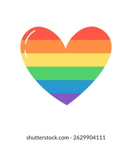 Corazón brillante lleno de rayas Horizontales del arco iris. Ilustración vectorial dibujada a mano.