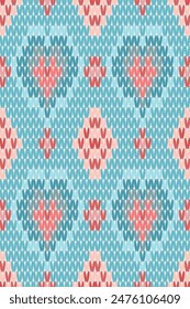 Bright heart geometric shape on light blue background knitted style, geometry shapes knitting decoration design for sweater pattern, knitting pattern, textile, element, print, fabric, background