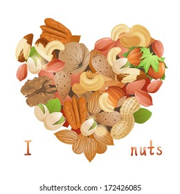 Bright heart made from nuts