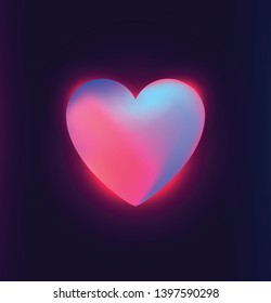 Bright heart. Neon glowing vintage sign. Retro heart sign on purple background. Design element for Happy Valentine's Day. Template for your design, greeting card, banner. Vector illustration.