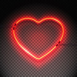Bright Heart. Neon Sign. Retro Neon Heart Sign On Transparent Background. Design Element For Happy Valentine's Day. Ready For Your Design, Greeting Card, Banner. Vector Illustration.