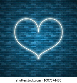 Bright heart. Neon sign. Retro blue neon heart sign on dark background. Design element for Happy Valentine s Day. Ready for your design, greeting card, banner. Vector illustration.