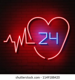 Bright heart. Neon sign. Retro neon heart. Happy Valentine's Day. Ready for your design, greeting card, banner. Vector illustration.