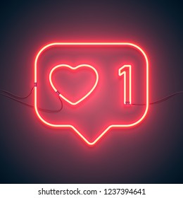 Bright heart. Neon sign. Retro neon sign Like 1 on purple background. Ready for your design, icon, banner. Vector illustration.