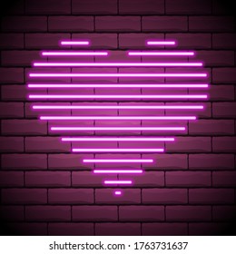 Bright heart. Neon sign. Retro neon heart sign on purple background . Design element for Happy Valentine's Day. Ready for your design, greeting card, banner. Vector illustration
