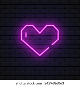 Bright heart. Neon sign. Retro neon heart sign on purple background. Design element for Happy Valentine's Day. Vector illustration