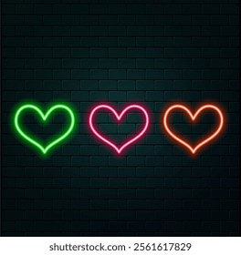 Bright heart. Neon sign. Retro neon heart sign on purple background. Design element for Happy Valentines Day. Vector illustration.