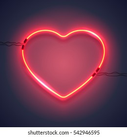 Bright heart  Neon sign  Retro neon heart sign purple background  Design element for Happy Valentine's Day  Ready for your design  greeting card  banner  Vector illustration 