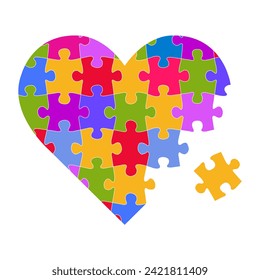 Bright Heart Puzzle Symbol Isolated White Background , Vector Illustration