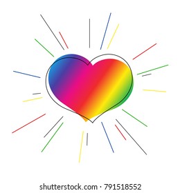 Bright heart of rainbow colors with rays Symbol of love for valentine's day Decorative element for the design of greeting cards wedding invitations posters banners template Flag of gays Drawing Vector
