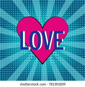 a bright heart in the style of pop art, vector illustration for Valentine's day
