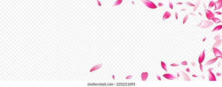 Bright Heart Vector Panoramic Transparent Background. Cherry Beauty Banner. Confetti Blur Template. Tree Down Card. Purple Blooming Isolated Texture.