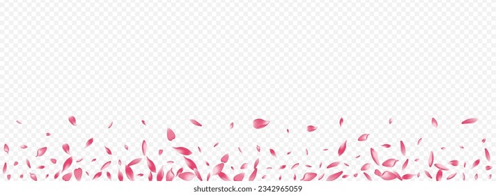 Bright Heart Vector Panoramic Transparent Background. Rose Rain Card. Blooming Falling Illustration. Petal Romantic Banner. Red Blossom Nature Poster.