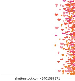 Bright hearts confetti corner frame on white background. Valentine's Day. Banner template. Space for text. illustration.