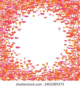 Bright hearts confetti corner frame on white background. Valentine's Day. Banner template. Space for text. illustration.