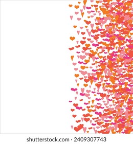 Bright hearts confetti corner frame on white background. Valentine's Day. Banner template. Space for text. illustration.