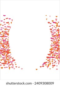 Bright hearts confetti corner frame on white background. Valentine's Day. Banner template. Space for text. illustration.