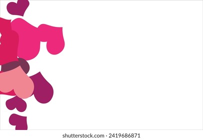 Bright hearts confetti corner frame on white background. Valentine's Day. Banner template. Space for text. illustration.