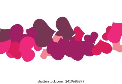Bright hearts confetti corner frame on white background. Valentine's Day. Banner template. Space for text. illustration.