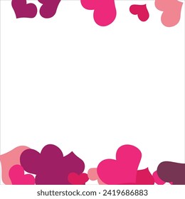 Bright hearts confetti corner frame on white background. Valentine's Day. Banner template. Space for text. illustration.
