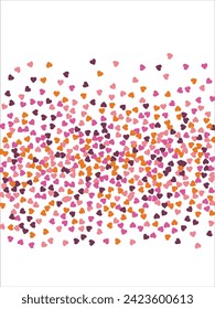 Bright hearts confetti corner frame on white background. Valentine's Day. Banner template. Space for text. illustration.