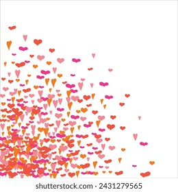 Bright hearts confetti corner frame on white background. Valentine's Day. Banner template. Space for text. illustration.