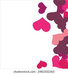 Bright hearts confetti corner frame on white background. Valentine's Day. Banner template. Space for text. illustration.