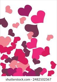 Marco de esquina de confeti de corazones brillantes sobre fondo blanco. Día de San Valentín. Anuncio Plantilla. Espacio para texto. ilustración.