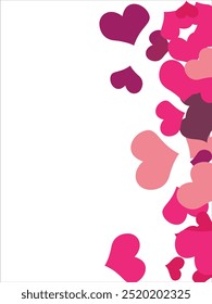 Bright hearts confetti corner frame on white background. Valentine's Day. Banner template. Space for text. illustration.