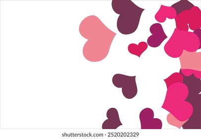 Bright hearts confetti corner frame on white background. Valentine's Day. Banner template. Space for text. illustration.