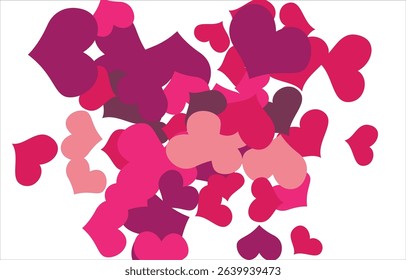 Bright hearts confetti corner frame on white background. Valentine's Day. Banner template. Space for text. illustration.