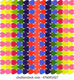 Bright hearts made in different colors beautiful texture, background, pattern on white background, vector