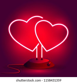 Bright hearts. Neon sign. Retro neon heart sign on background. Design element for Happy Valentine's Day. Vector illustration.