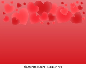 Bright hearts on a red background
