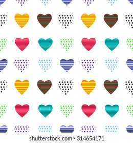  	 Bright hearts on a white background. Background for Valentine's day.