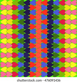 Bright hearts pattern on light-green background, vector