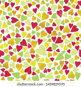 Bright hearts seamless pattern on white background.  Romantic background, basis backdrop