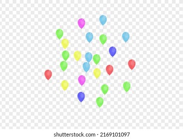 Bright Helium Background Transparent Vector. Air Fest Border. Multicolor Circus. Yellow Surprise. Confetti Glitter Template.