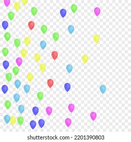 Bright Helium Background Transparent Vector. Confetti Reflection Background. Green Flying. Colorful Balloon. Surprise Anniversary Template.