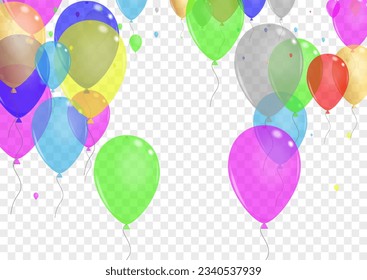 Vector transparente de fondo de helio brillante. Diseño actual de globos. Caucho rosado. Aire Multicolor. Pancarta De Sorpresa Resumen.