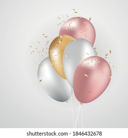 Bright helium balloon. Birthday balloon with shadow flying for parties and celebrations. Isolated on a light background. Vector illustration for your design and business.