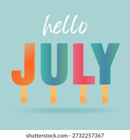 Bright Hello July vector background featuring warm sunlight, clear skies, and fresh summer atmosphere that brings a cheerful and energetic seasonal mood. Perfect for calendars, social media posts, planners, banners, and creative summer-themed designs.