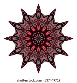 Bright hexagonal ethnic pattern. Tribal zentangle.Round Arabesque. Mandala ornament