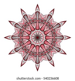 Bright hexagonal ethnic pattern. Tribal zentangle.Round Arabesque. Mandala ornament