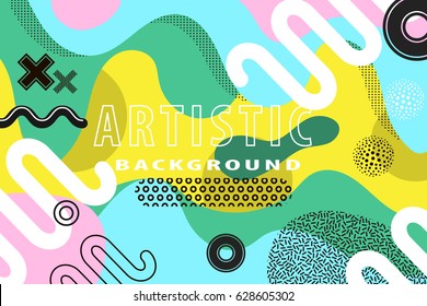  Bright and high contrast background for poster, card, flyer, brochure and web design. Pop art, memphis and 80s style waves.