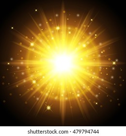 Bright high-quality gold template for new year and Christmas. Designed to set a striking effect of sunlight. Vector illustration
