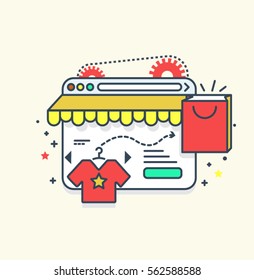 Bright hipster symbol of E-commerce. Website page, Online shopping. Goods sent to the basket. Premium modern quality icon. 